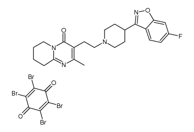 2,5-Cyclohexadiene-1,4-dione, 2,3,5,6-tetrabromo-, compd. with 3-[2-[4-(6-fluoro-1,2-benzisoxazol-3-yl)-1-piperidinyl]ethyl]-6,7,8,9-tetrahydro-2-methyl-4H-pyrido[1,2-a]pyrimidin-4-one (1:1) 结构式