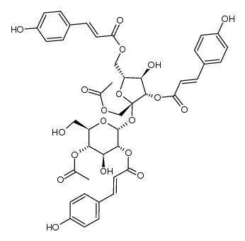 α-D-Glucopyranoside, 1-O-acetyl-3,6-bis-O-[(2E)-3-(4-hydroxyphenyl)-1-oxo-2-propen-1-yl]-β-D-fructofuranosyl, 4-acetate 2-[(2E)-3-(4-hydroxyphenyl)-2-propenoate] 结构式