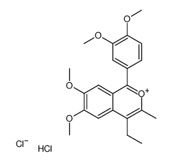 2-Benzopyrylium, 1-(3,4-dimethoxyphenyl)-4-ethyl-6,7-dimethoxy-3-methyl-, chloride, compd. with hydrochloric acid (1:1:1) 结构式