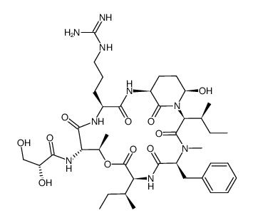 L-Isoleucine, N-[(2R)-2,3-dihydroxy-1-oxopropyl]-L-threonyl-L-arginyl-(αS,3S,6R)-3-amino-6-hydroxy-α-[(1S)-1-methylpropyl]-2-oxo-1-piperidineacetyl-N-methyl-L-phenylalanyl-, (5→13)-lactone (9CI) 结构式