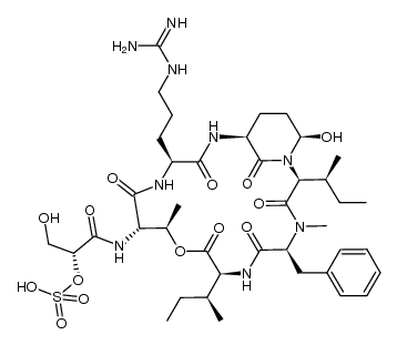 L-Isoleucine, N-[(2R)-3-hydroxy-1-oxo-2-(sulfooxy)propyl]-L-threonyl-L-arginyl-(αS,3S,6R)-3-amino-6-hydroxy-α-[(1S)-1-methylpropyl]-2-oxo-1-piperidineacetyl-N-methyl-L-phenylalanyl-, (5→13)-lactone 结构式