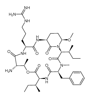 L-Isoleucine, L-threonyl-L-arginyl-(αS,3S,6R)-3-amino-6-methoxy-α-[(1S)-1-methylpropyl]-2-oxo-1-piperidineacetyl-N-methyl-L-phenylalanyl-, (5→1)-lactone 结构式