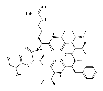 L-Isoleucine, N-[(2R)-2,3-dihydroxy-1-oxopropyl]-L-threonyl-L-arginyl-(αS,3S,6R)-3-amino-6-methoxy-α-[(1S)-1-methylpropyl]-2-oxo-1-piperidineacetyl-N-methyl-L-phenylalanyl-, (5→13)-lactone 结构式