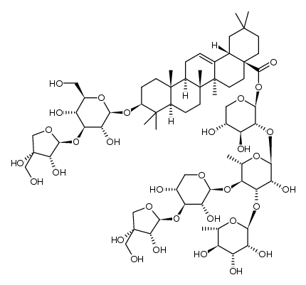 Olean-12-en-28-oic acid, 3-[(3-O-D-apio-β-D-furanosyl-β-D-glucopyranosyl)oxy]-, O-D-apio-β-D-furanosyl-(1→3)-O-β-D-xylopyranosyl-(1→4)-O-[6-deoxy-α-L-mannopyranosyl-(1→3)]-O-6-deoxy-α-L-mannopyranosyl-(1→2)-β-D-xylopyranosyl ester, (3β)- 结构式