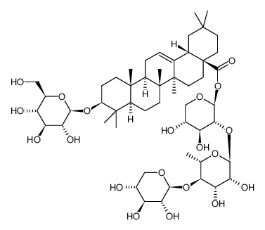 Olean-12-en-28-oic acid, 3-(β-D-glucopyranosyloxy)-, O-β-D-xylopyranosyl-(1→4)-O-6-deoxy-α-L-mannopyranosyl-(1→2)-β-D-xylopyranosyl ester, (3β)- 结构式
