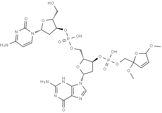 3'-Guanylic acid, 2'-deoxycytidylyl-(3'→5')-2'-deoxy-, 3'-[(2,5-dihydro-2,5-dimethoxy-2-furanyl)methyl] ester (9CI) 结构式