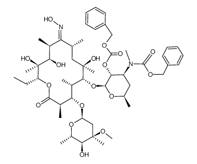 Erythromycin, N-demethyl-N-[(phenylmethoxy)carbonyl]-, 9-oxime, 2'-(phenylmethyl carbonate), (9E)- (9CI) 结构式