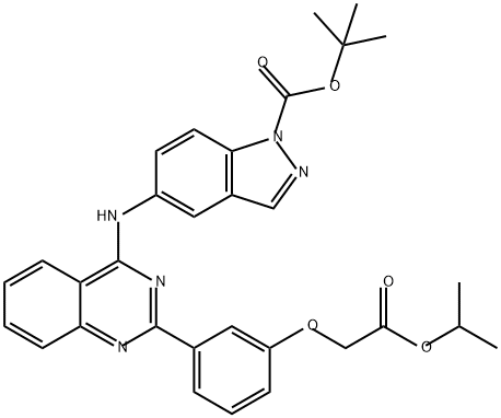 1H-吲唑-1-羧酸,5-[[2-[3-[2-(1-甲基乙氧基)-2-氧代乙氧基]苯基]-4-喹唑啉基]氨基]-,1,1-二甲基乙基酯 结构式