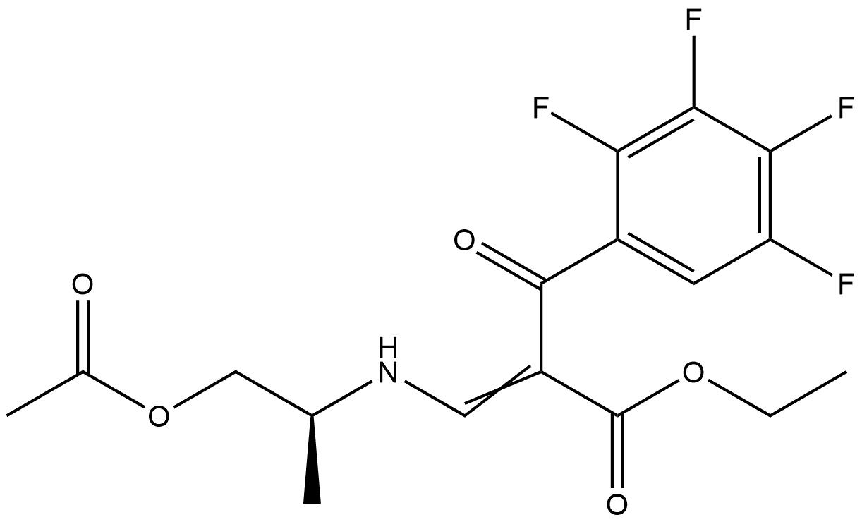 (S)-α-[[[2-(乙酰氧基)-1-甲基乙基]氨基]亚甲基]-2,3,4,5-四氟-β-氧代苯丙酸乙酯 结构式