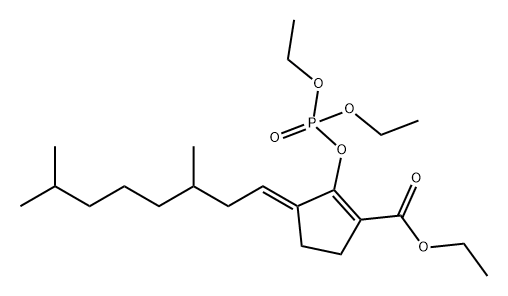 1-Cyclopentene-1-carboxylic acid, 2-[(diethoxyphosphinyl)oxy]-3-(3,7-dimethyloctylidene)-, ethyl ester, (E)- (9CI) 结构式