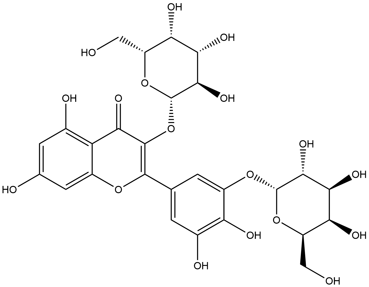 3-(β-D-吡喃半乳糖氧基)-2-[3-(α-D-吡喃半乳糖氧基)-4,5-二羟基苯基]-5,7-二羟基-4H-1-苯并吡喃-4-酮 结构式