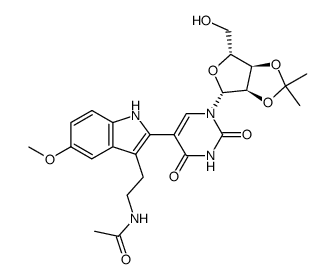 Uridine, 5-[3-[2-(acetylamino)ethyl]-5-methoxy-1H-indol-2-yl]-2',3'-O-(1-methylethylidene)- (9CI) 结构式