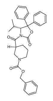 1-Piperidinecarboxylic acid, 3-[[(4R)-4-(1-methylethyl)-2-oxo-5,5-diphenyl-3-oxazolidinyl]carbonyl]-, phenylmethyl ester, (3S)- 结构式