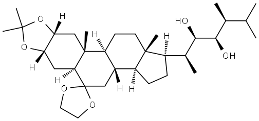 Ergostan-6-one, 22,23-dihydroxy-2,3-[(1-methylethylidene)bis(oxy)]-, cyclic 1,2-ethanediyl acetal, (2α,3α,5α,22R,23R,24S)- (9CI) 结构式