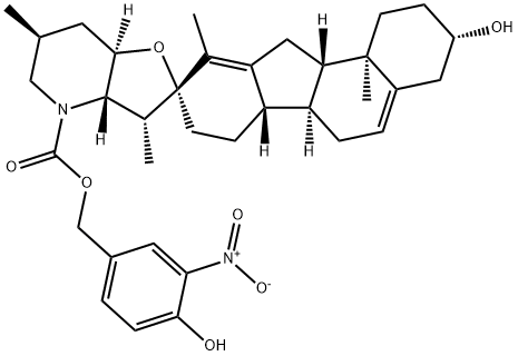 Spiro[9H-benzo[a]fluorene-9,2'(4'H)-furo[3,2-b]pyridine]-4'-carboxylic acid, 1,2,3,3',3'a,4,5',6,6',6a,6b,7,7',7'a,8,11,11a,11b-octadecahydro-3-hydroxy-3',6',10,11b-tetramethyl-, (4-hydroxy-3-nitrophenyl)methyl ester, (2'R,3S,3'R,3'aS,6'S,6aS,6bS,7'aR,11aS,11bR)- 结构式
