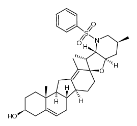 Spiro[9H-benzo[a]fluorene-9,2'(3'H)-furo[3,2-b]pyridin]-3-ol, 1,2,3,3'a,4,4',5',6,6',6a,6b,7,7',7'a,8,11,11a,11b-octadecahydro-3',6',10,11b-tetramethyl-4'-(phenylsulfonyl)-, (2'R,3S,3'R,3'aS,6'S,6aS,6bS,7'aR,11aS,11bR)- 结构式
