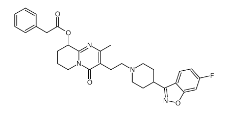 Benzeneacetic acid, 3-[2-[4-(6-fluoro-1,2-benzisoxazol-3-yl)-1-piperidinyl]ethyl]-6,7,8,9-tetrahydro-2-methyl-4-oxo-4H-pyrido[1,2-a]pyrimidin-9-yl ester 结构式