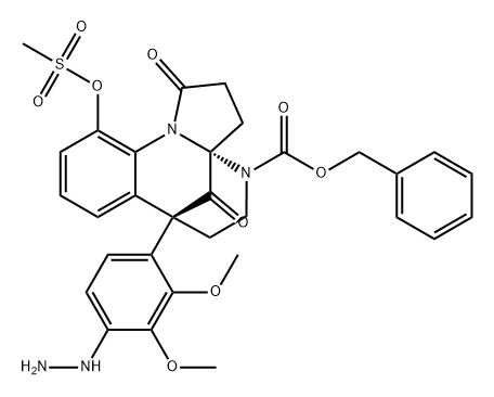 1H-3a,7-Methanopyrrolo[1,2-a][1,3]benzodiazocine-4(5H)-carboxylic acid, 7-(4-hydrazinyl-2,3-dimethoxyphenyl)-2,3,6,7-tetrahydro-11-[(methylsulfonyl)oxy]-1,13-dioxo-, phenylmethyl ester, (3aR,7R)- 结构式