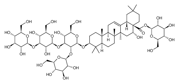Olean-12-en-28-oic acid, 3-[O-(β-D-glucopyranosyl-(1→3)-O-β-D-glucopyranosyl-(1→3)-O-[β-D-glucopyranosyl-(1→2)]-β-D-glucopyranosyl)oxy]-16-hydroxy-, β-D-glucopyranosyl ester, (3β,16α)- 结构式