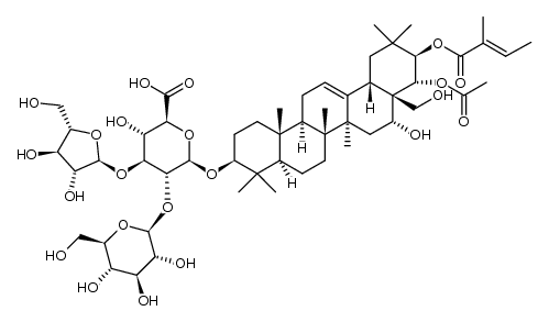 β-D-Glucopyranosiduronic acid, (3β,16α,21β,22α)-22-(acetyloxy)-16,28-dihydroxy-21-[[(2E)-2-methyl-1-oxo-2-buten-1-yl]oxy]olean-12-en-3-yl O-α-L-arabinofuranosyl-(1→3)-O-[β-D-glucopyranosyl-(1→2)]- 结构式