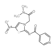 N-[3-[2-(二甲氨基)-2-氧代乙基]-5-硝基-1,3-噻唑-2-亚基]吡啶-4-甲酰胺 结构式