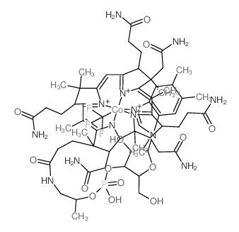 Cobinamide, Co-(trifluoromethyl)-, dihydrogen phosphate (ester), inner salt, 3'-ester with (5,6-dimethyl-1-α-D-ribofuranosyl-1H-benzimidazole-κN3) 结构式