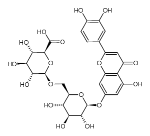 2-(3,4-二羟基苯基)-5-羟基-7-[(6-O-β-D-吡喃葡萄糖醛酸基-β-D-吡喃葡萄糖基)氧基]-4H-1-苯并吡喃-4-酮 结构式