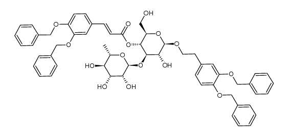 β-D-Glucopyranoside, 2-[3,4-bis(phenylmethoxy)phenyl]ethyl 3-O-(6-deoxy-α-L-mannopyranosyl)-, 4-[(2E)-3-[3,4-bis(phenylmethoxy)phenyl]-2-propenoate] 结构式