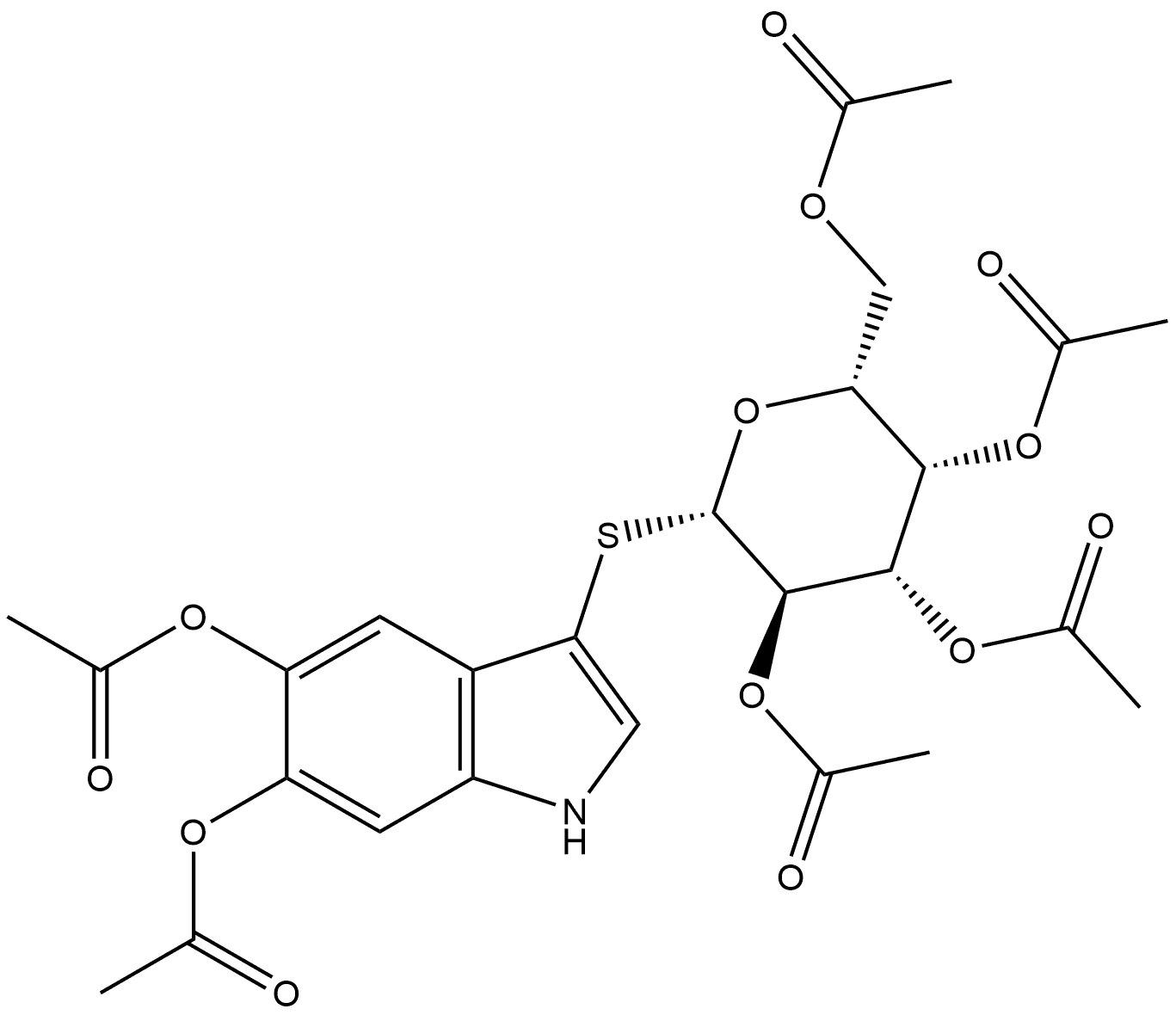 5,6-二乙酰氧基-1H-吲哚-3-基 1-硫代-β-D-吡喃半乳糖苷 2,3,4,6-四乙酸酯 结构式