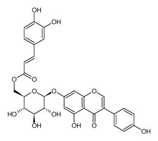 4H-1-Benzopyran-4-one, 7-[[6-O-[(2E)-3-(3,4-dihydroxyphenyl)-1-oxo-2-propen-1-yl]-β-D-glucopyranosyl]oxy]-5-hydroxy-3-(4-hydroxyphenyl)- 结构式