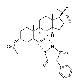 4a,13b-Etheno-1H,9H-benzo[c]cyclopenta[h][1,2,4]triazolo[1,2-a]cinnoline-11-acetaldehyde, 6-(acetyloxy)-2,3,5,6,7,8,8a,8b,10,10a,11,12,13,13a-tetradecahydro-α,8a,10a-trimethyl-1,3-dioxo-2-phenyl-, (αS,4aS,6S,8aR,8bR,10aR,11R,13aR,13bS)- (9CI) 结构式