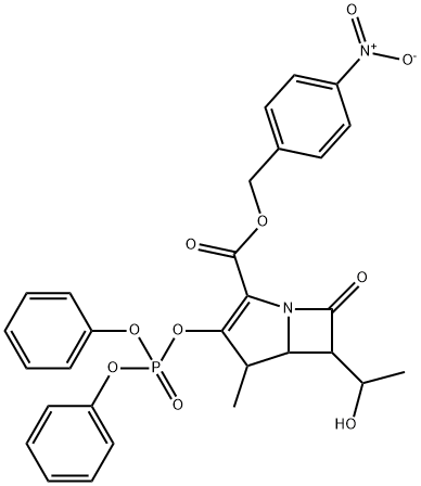 1-Azabicyclo[3.2.0]hept-2-ene-2-carboxylic acid, 3-[(diphenoxyphosphinyl)oxy]-6-(1-hydroxyethyl)-4-methyl-7-oxo-, (4-nitrophenyl)methyl ester 结构式