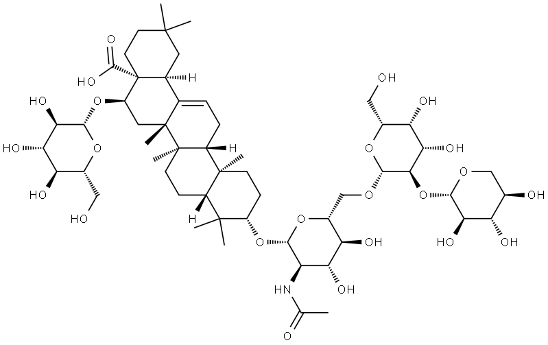 Olean-12-en-28-oic acid, 16-(β-D-glucopyranosyloxy)-3-[[O-β-D-xylopyranosyl-(1→2)-O-β-D-galactopyranosyl-(1→6)-2-(acetylamino)-2-deoxy-β-D-glucopyranosyl]oxy]-, (3β,16α)- 结构式
