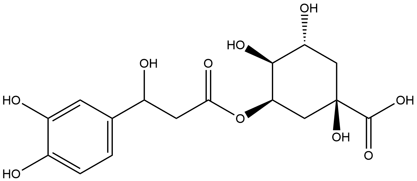 3,4-二羟基-β-苯丙酸 (1R,2S,3R,5R)-5-羧基-2,3,5-三羟基环己酯 结构式