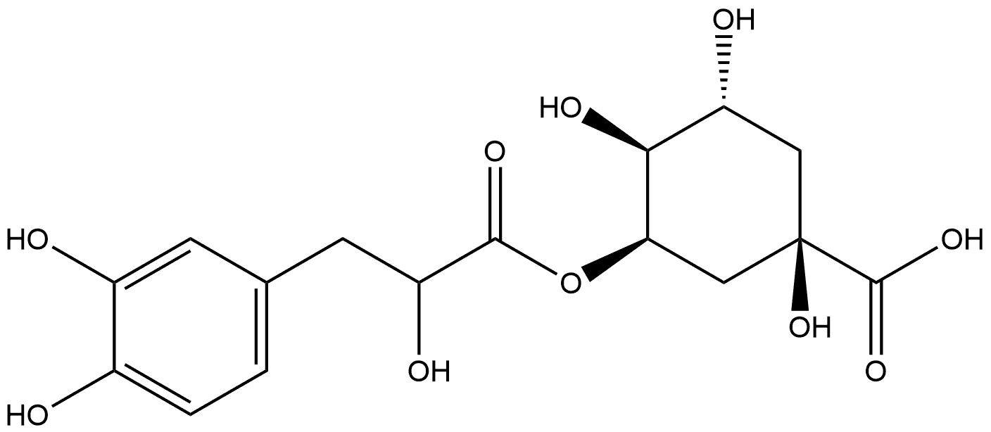 3,4-二羟基-α-羟基苯丙酸 (1R,2S,3R,5R)-5-羧基-2,3,5-三羟基环己酯 结构式