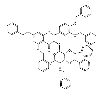 4H-1-Benzopyran-4-one, 2-[3,4-bis(phenylmethoxy)phenyl]-3-[[6-deoxy-2,3,4-tris-O-(phenylmethyl)-α-L-mannopyranosyl]oxy]-2,3-dihydro-5,7-bis(phenylmethoxy)-, (2R,3R)- 结构式