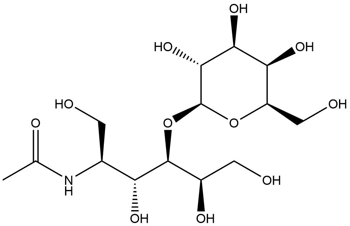 2-乙酰氨基-2-脱氧-4-O-β-D-吡喃半乳糖基-D-半乳糖醇 结构式