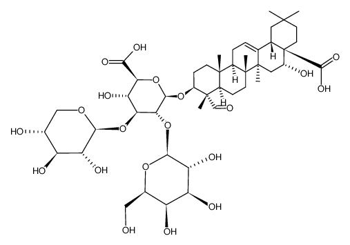 β-D-Glucopyranosiduronic acid, (3β,4α,16α)-17-carboxy-16-hydroxy-23-oxo-28-norolean-12-en-3-yl O-β-D-galactopyranosyl-(1→2)-O-[β-D-xylopyranosyl-(1→3)]- 结构式