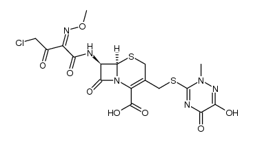 5-Thia-1-azabicyclo[4.2.0]oct-2-ene-2-carboxylic acid, 7-[[(2Z)-4-chloro-2-(methoxyimino)-1,3-dioxobutyl]amino]-8-oxo-3-[[(1,2,5,6-tetrahydro-2-methyl-5,6-dioxo-1,2,4-triazin-3-yl)thio]methyl]-, (6R,7R)- 结构式