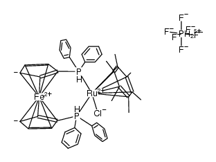 Ruthenium(1+), [1,1'-bis(diphenylphosphino-κP)ferrocene]chloro[(1,2,3,4,5,6-η)-hexamethylbenzene]-, hexafluorophosphate(1-) (9CI) 结构式