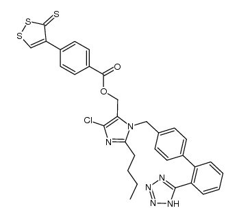 Benzoic acid, 4-(3-thioxo-3H-1,2-dithiol-4-yl)-, [2-butyl-4-chloro-1-[[2'-(2H-tetrazol-5-yl)[1,1'-biphenyl]-4-yl]methyl]-1H-imidazol-5-yl]methyl ester 结构式