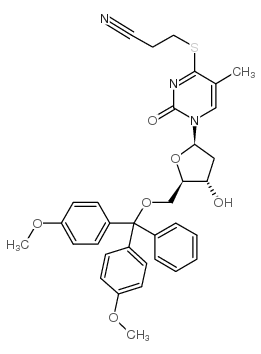 S4-(2-氰乙基)-5'-O-(二甲氧基三苯甲基)-4-硫代胸苷 结构式