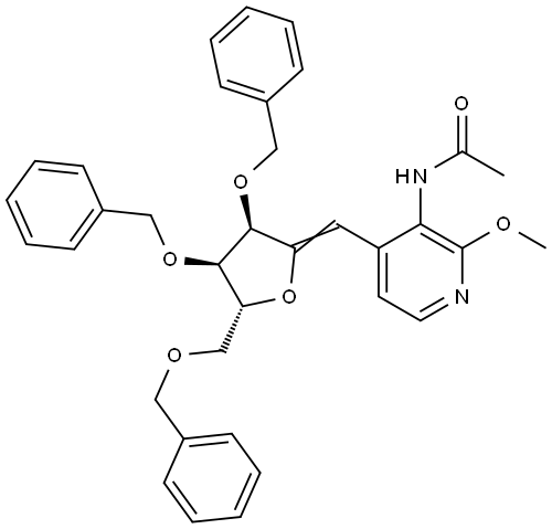 1-[3-(乙酰氨基)-2-甲氧基-4-吡啶基]-2,5-脱水-1-脱氧-3,4,6-三-O-(苯基甲基)-D-核糖-己-1-烯醇 结构式