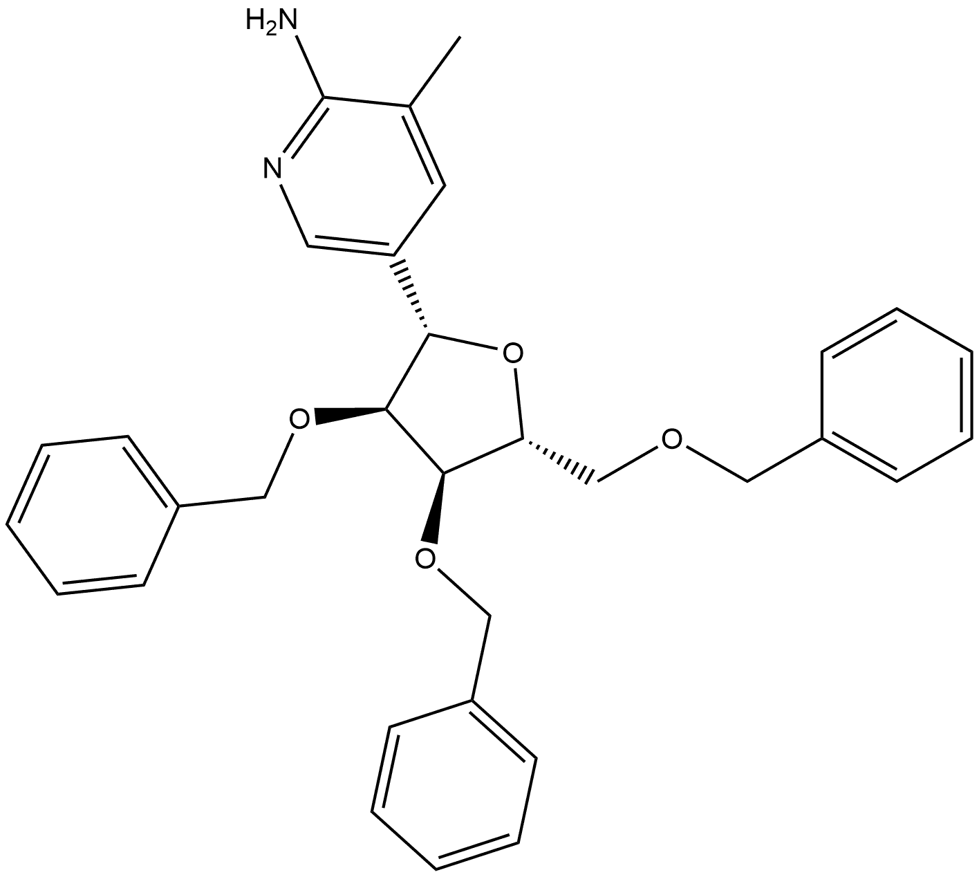 D-Ribitol, 1-C-(6-amino-5-methyl-3-pyridinyl)-1,4-anhydro-2,3,5-tris-O-(phenylmethyl)-, (1S)- 结构式