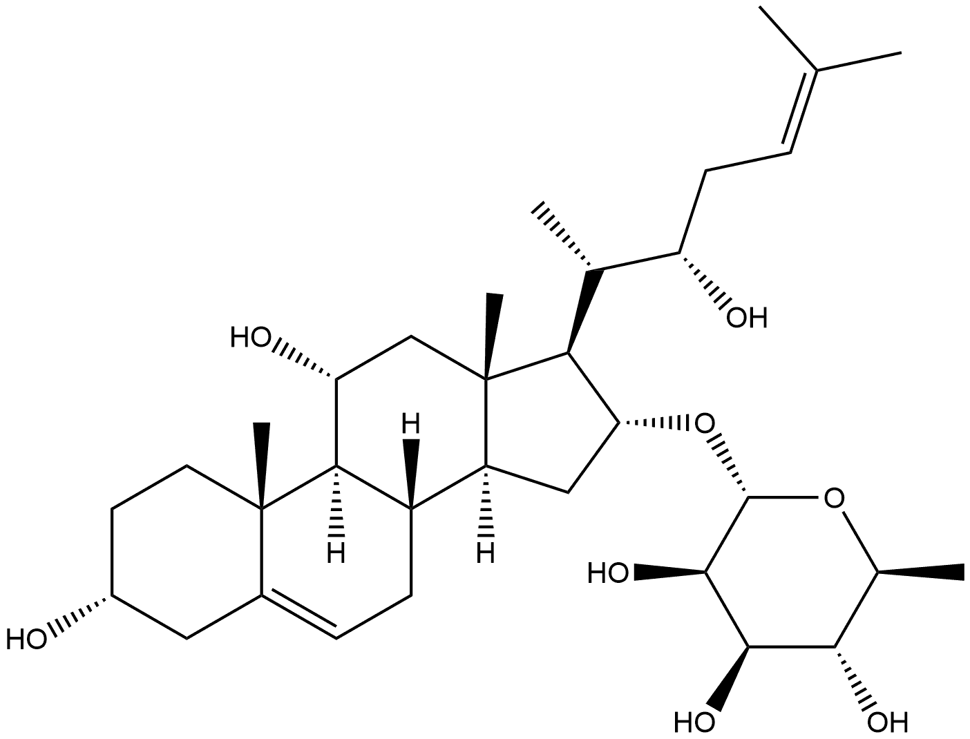 α-L-Mannopyranoside, (3β,11β,16β,22S)-3,11,22-trihydroxycholesta-5,24-dien-16-yl 6-deoxy- 结构式