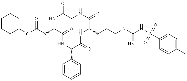 Cyclo[L-α-aspartyl-L-2-phenylglycyl-N5-[imino[[(4-methylphenyl)sulfonyl]amino]methyl]-L-ornithylglycyl], cyclohexyl ester (9CI) 结构式