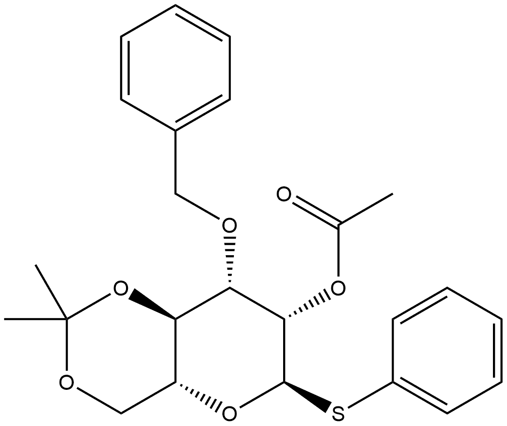 苯基4,6-O-(1-甲基亚乙基)-3-O-(苯甲基)-1-硫代-α-D-吡喃甘露糖苷乙酸酯 结构式