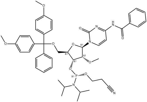 (2R,3R,4R,5R)-5-(4-苄脒-2-氧嘧啶-1(2H)-基)-2-(双(4-甲氧基苯基)(苯基)甲氧基)甲基)-4-甲氧基四氢呋喃-3-基(2-氰基乙基)二异丙基磷脒 结构式