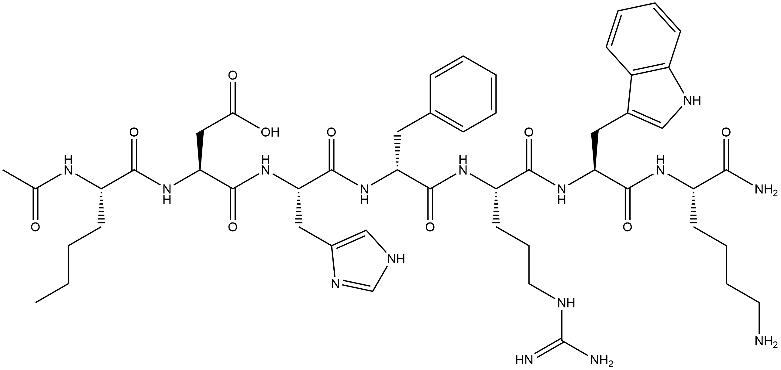 N-乙酰-L-正亮氨酰-L-α-天冬氨酰-L-组氨酰-D-苯丙氨酰-L-精氨酰-L-色氨酰-L-赖氨酰胺 结构式
