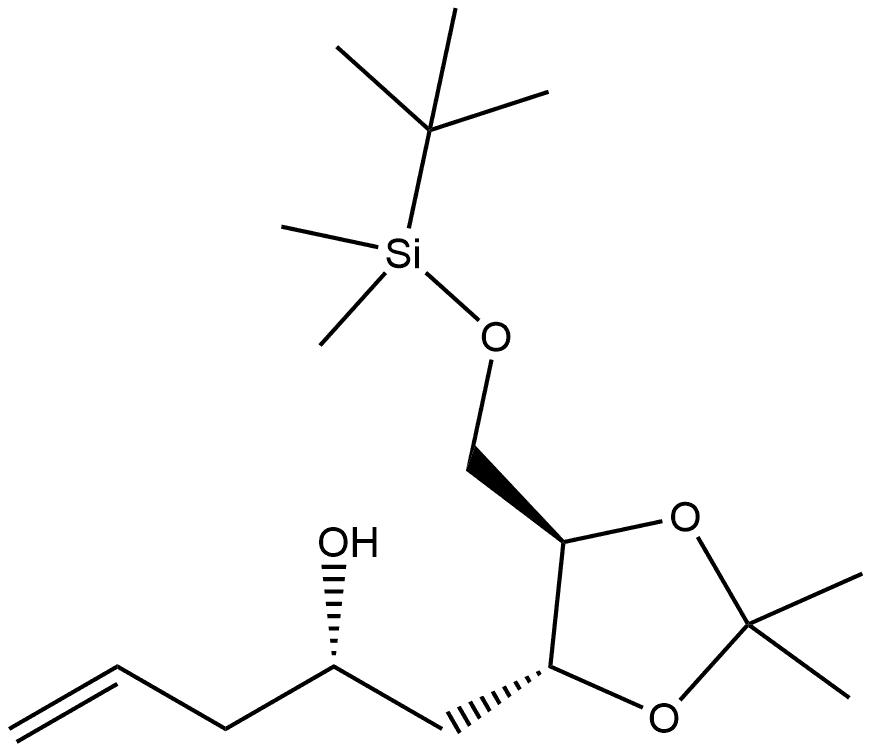 (αS,4R,5R)-5-[[[(1,1-二甲基乙基)二甲基硅基]氧基]甲基]-2,2-二甲基-α-2-丙烯-1-基-1,3-二氧戊环-4-乙醇 结构式